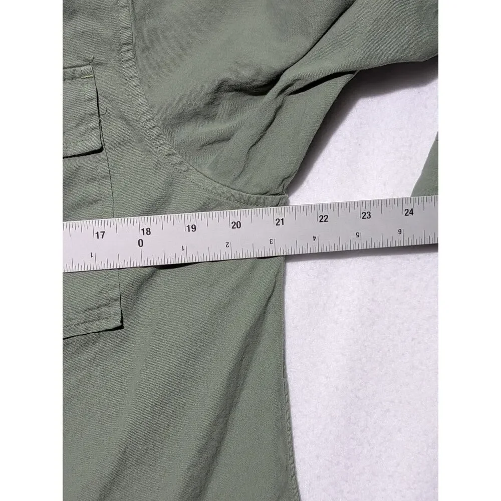 True Religion Green Button Up Work Shirt Large Long Sleeve Horseshoe Logo Cotton
